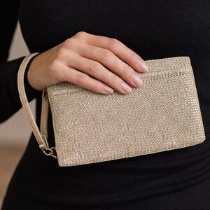 Nwt Marbella And Ashford Champagne Gold Wristlet clutch Purse Sparkly Jeweled